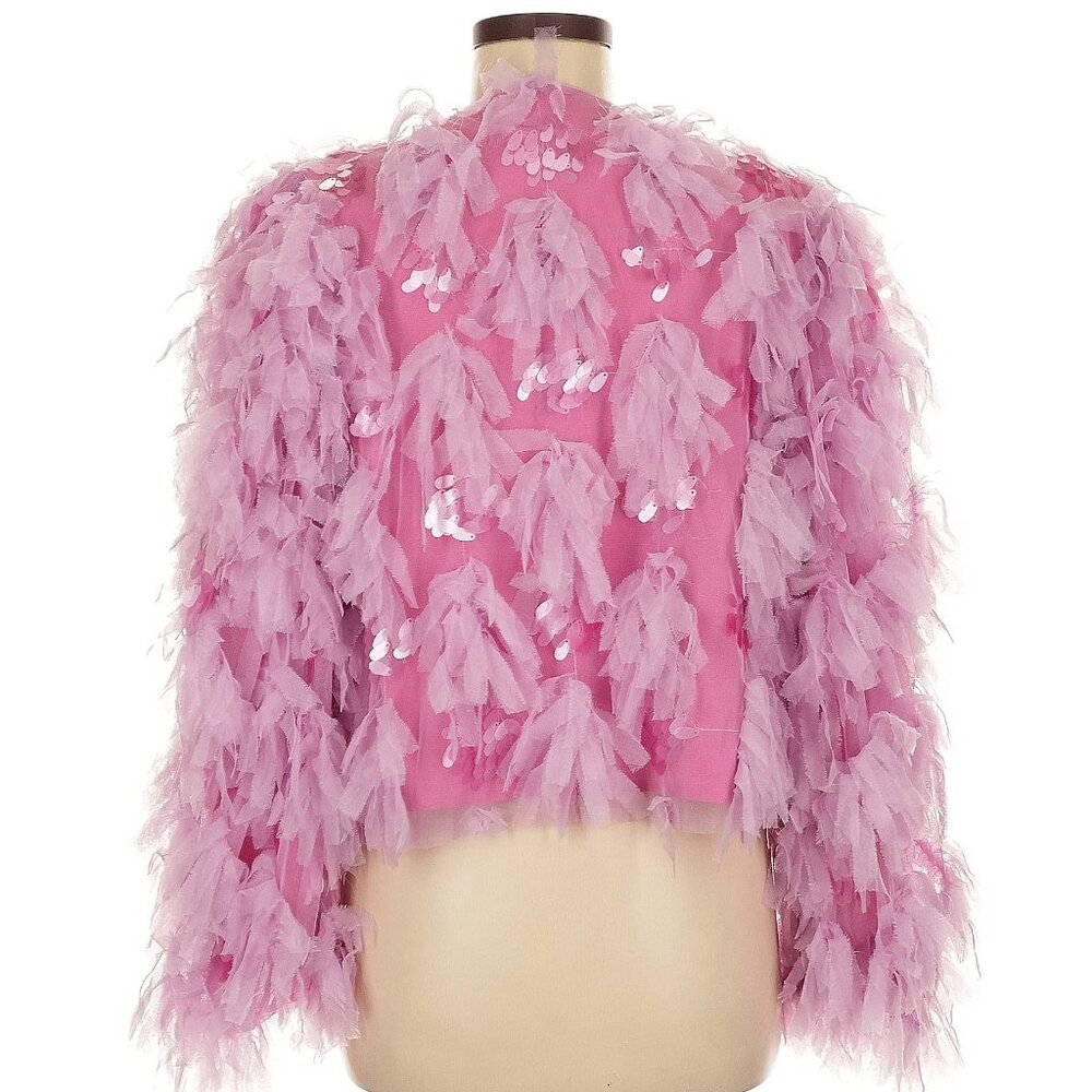 💥SHOWSTOPPER💥Jazzy 20's Flapper Style Fluffy Tiered Sequined Jacket in Pink - Picture 15 of 16